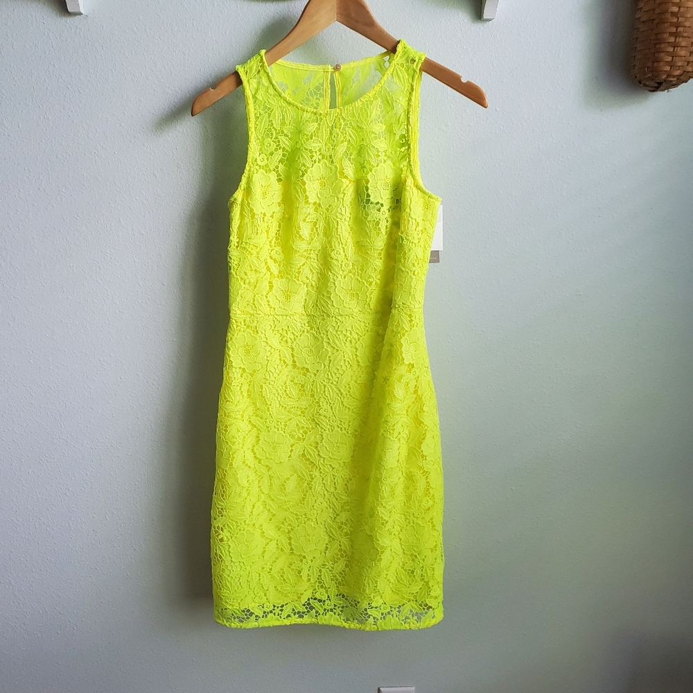 J. Crew Collection neon yellow lace dress 0